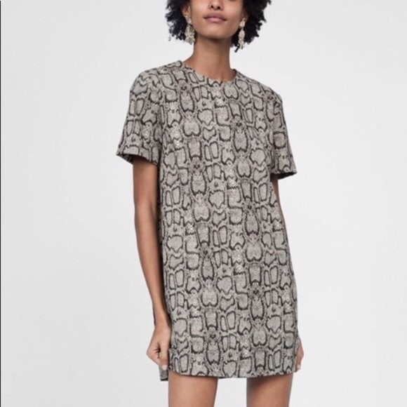 ZARA NWT Snake Print Shift Dress - Picture 1 of 7